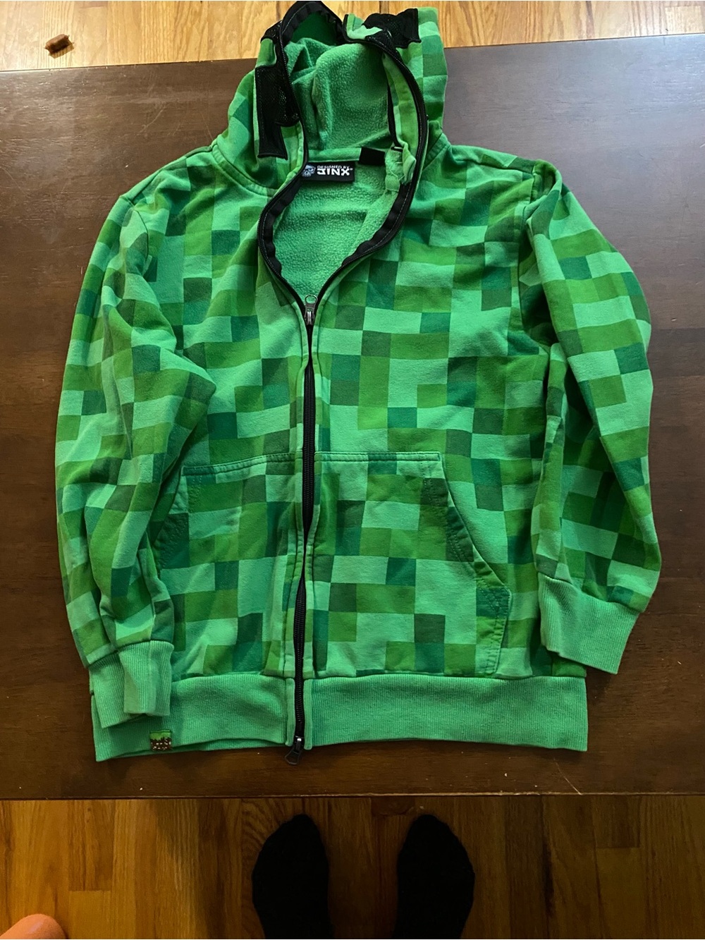 Youth Pixel-Print Green Zip Hoodie by Jinx Minecraft